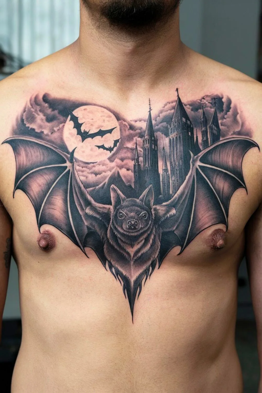 Goth Bat Chest Tattoo 1