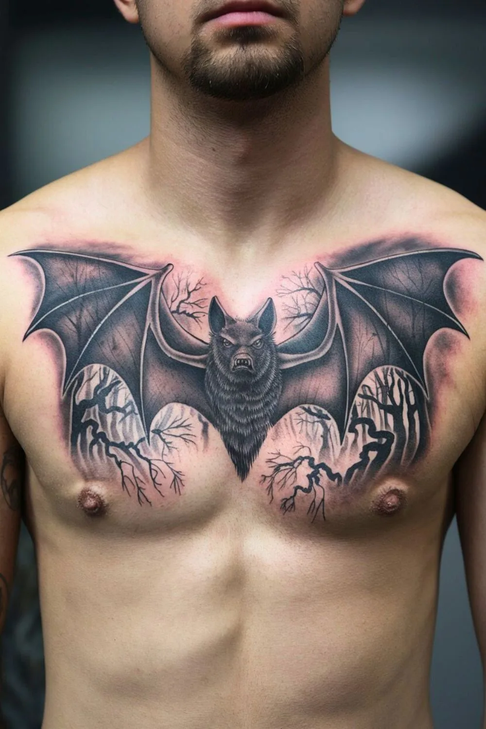 Goth Bat Chest Tattoo 3