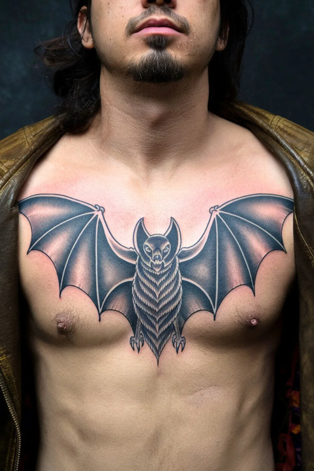 Goth Bat Chest Tattoo 7