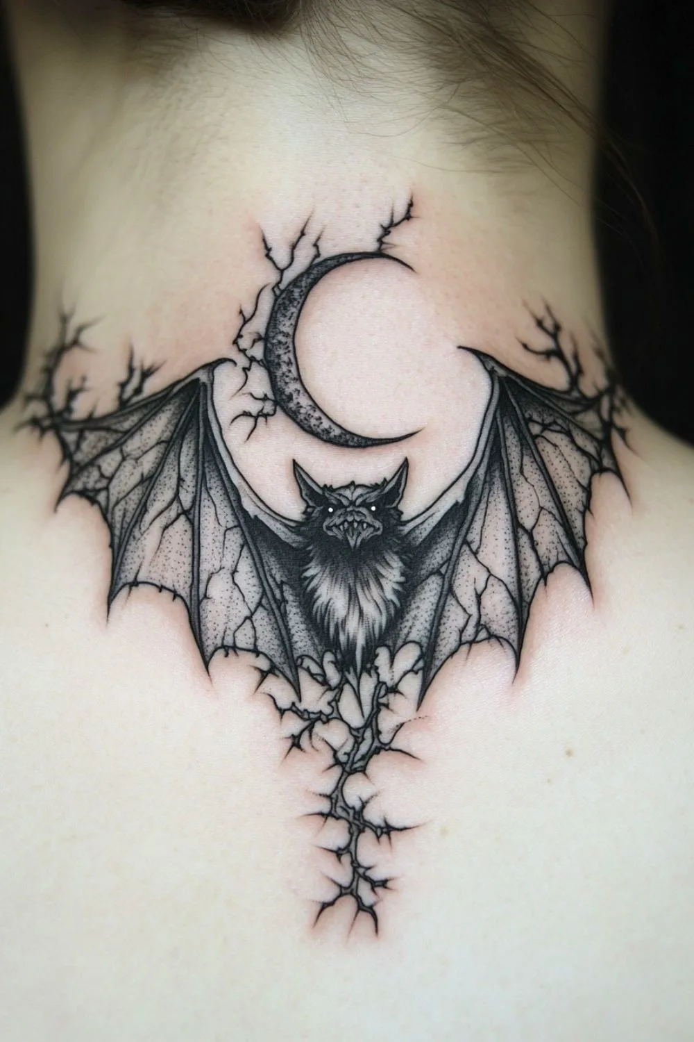 Goth Bat Neck Tattoo 2