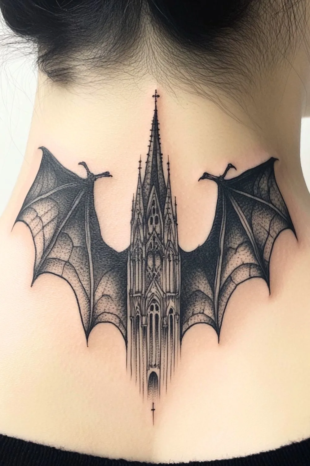 Goth Bat Neck Tattoo 3