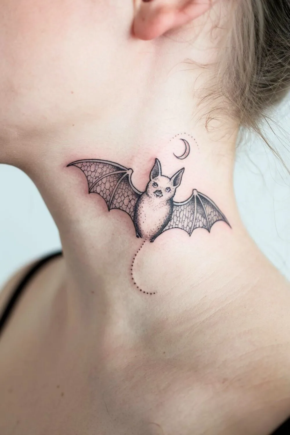 Goth Bat Neck Tattoo 4