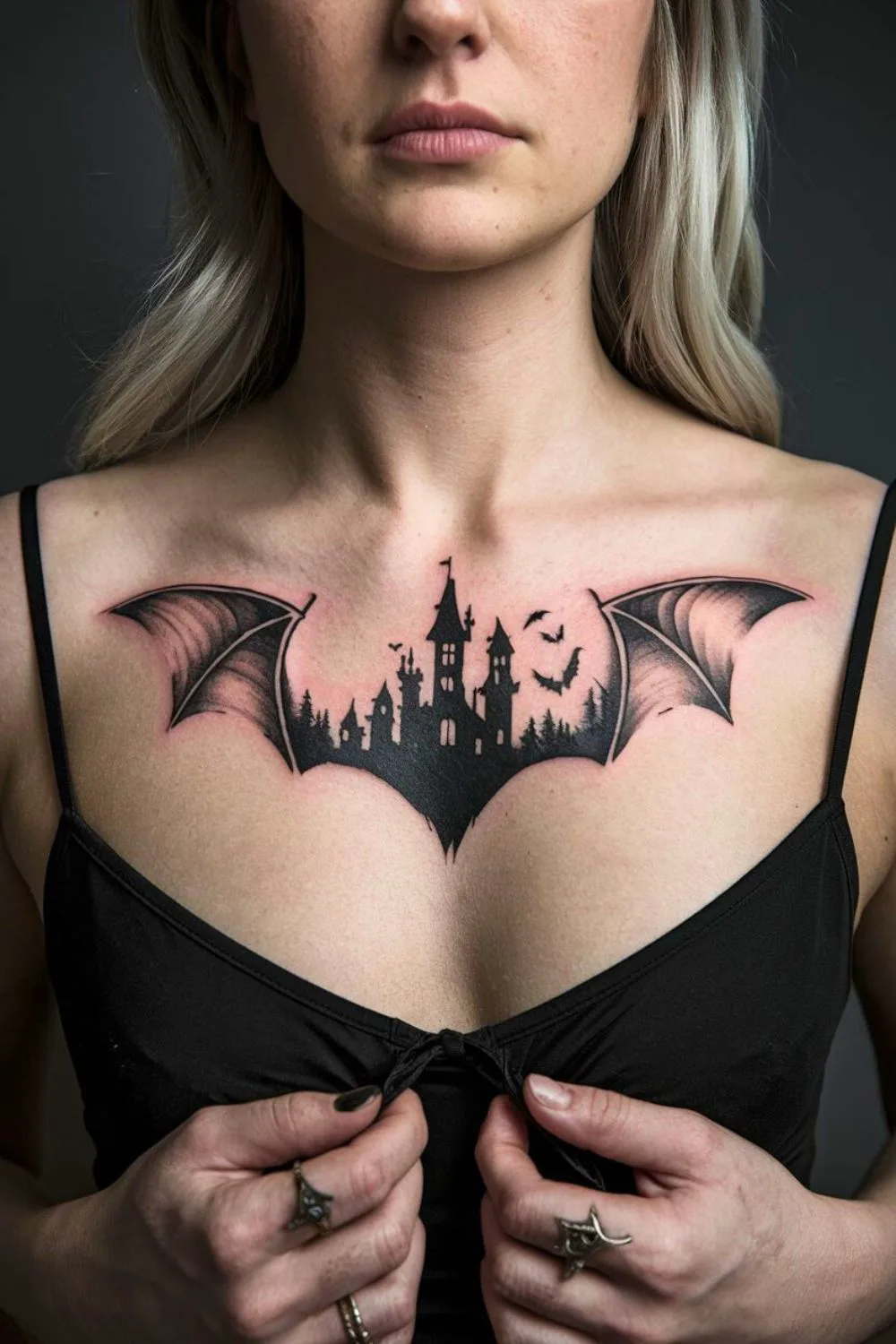 Goth Sternum Tattoo Bat 7