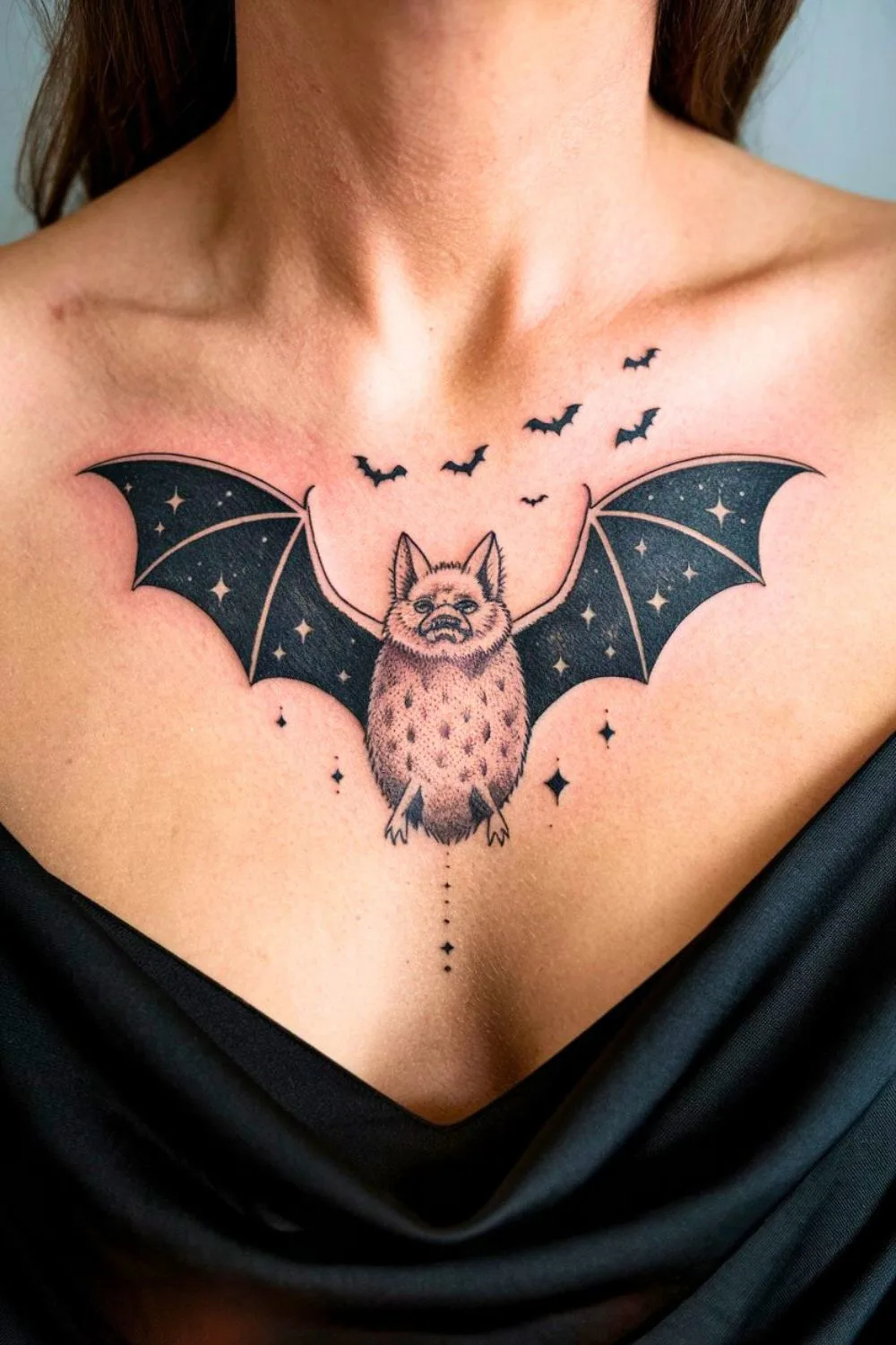 Goth Sternum Tattoo Bat 8